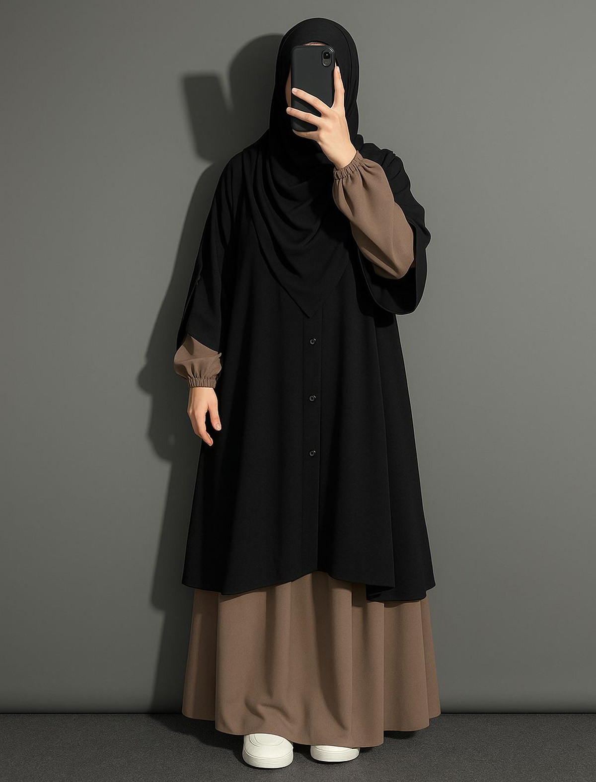 Tx02 Black & Coffee Burkha & Skirt Set